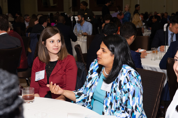 ACP Illinois Chapter members Hanna Erickson ACP Medical Student Member left and Sindhu L Joseph MD FACP chat as Leadership Day gets under way Photo by James Tkatch