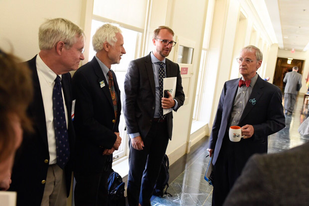 Avid cyclist Rep Earl Blumenauer D-OR at right chats with the ACP Oregon Chapter outside his office before rolling to another meeting Photo by Nick Klein